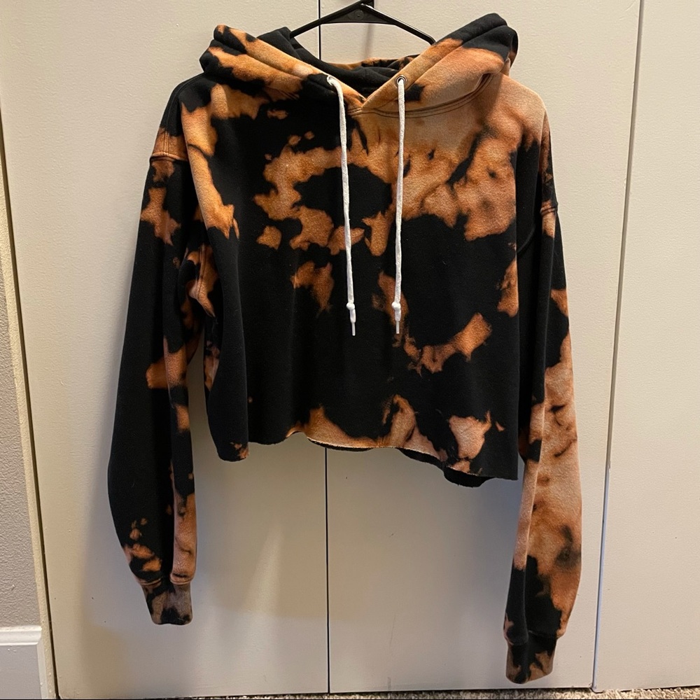 Wild Fable Black cropped hoodie, bleach tie dyed